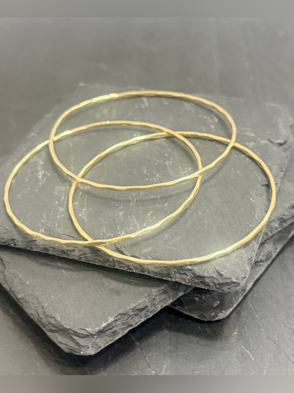 New Set of 3 Gold Thin Hammered Bangle Bracelets